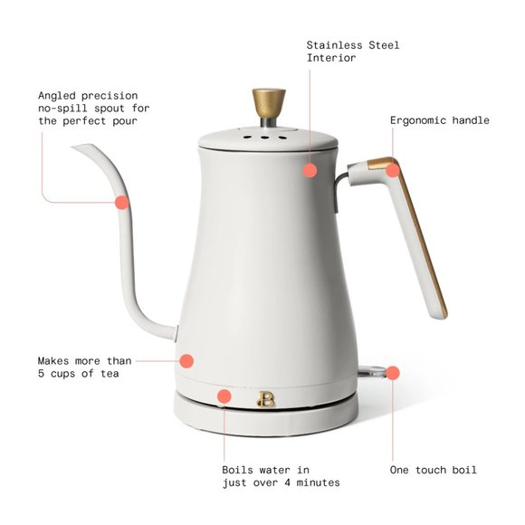 Beautiful 1-Liter Electric Gooseneck Kettle 1200 W, White Icing by Drew Barrymor - Picture 3 of 9